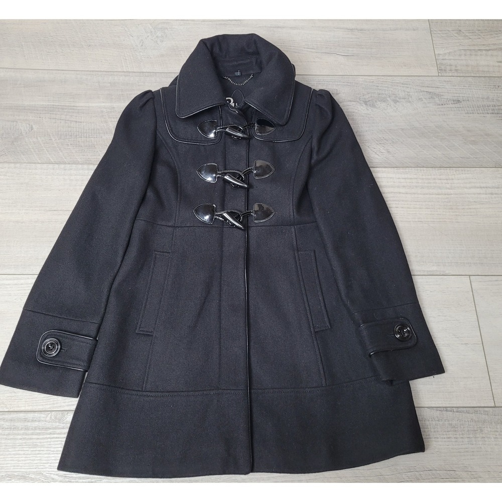 🧥Guess Pea Coat Wool Blend Women's PXS Jacket Removable Hood Lined Zip & Button